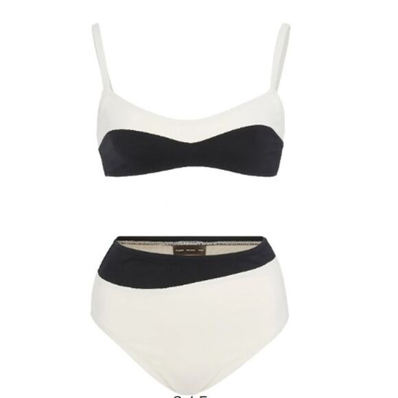 NEW PROENZA SCHOULER Colorblock Bralette Highwaist Bikini Swim Black Cream XS - Picture 2 of 13